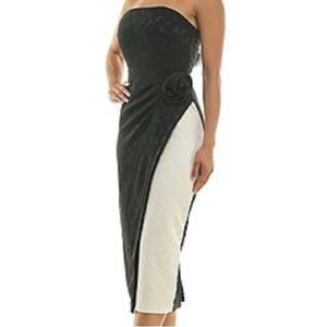 NWT Maison Tara 2-tone Jacquard Rosette Midi Dress